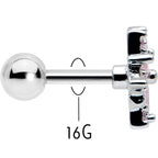 16G 1/4 Pink Clear CZ Gem Snowflake Cartilage Tragus Earring