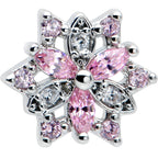 20G 7mm Pink Clear CZ Gem Snowflake L Shape Nose Ring