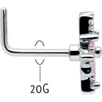 20G 7mm Pink Clear CZ Gem Snowflake L Shape Nose Ring