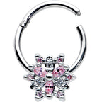16G 3/8 Clear Pink CZ Gem Snowflake Hinged Circular Ring