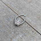 16G 3/8 Clear Pink CZ Gem Snowflake Hinged Circular Ring