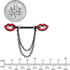 14G 11/16 Black Vampire Fangs Chain Dangle Nipple Ring Set