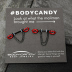 14G 11/16 Black Vampire Fangs Chain Dangle Nipple Ring Set