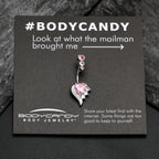 Pink CZ Gem Triple Drop Flare Heart Valentine Double Mount Belly Ring