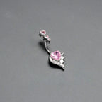 Pink CZ Gem Triple Drop Flare Heart Valentine Double Mount Belly Ring