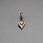 Red CZ Gem Triple Drop Flare Heart Valentine Double Mount Belly Ring