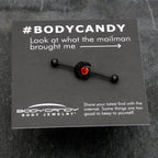 14G Red CZ Gem Black Scroll Moon Heart Industrial Barbell 38mm