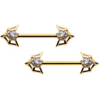 14G 5/8 Clear Gem Gold Tone Spider Bat Barbell Nipple Ring Set