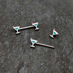 14G 9/16 Sweet Martini Glass Heart Barbell Nipple Ring Set