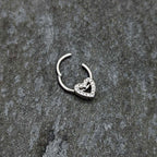 16G 3/8 Clear Gem Open Heart Valentine Hinged Segment Ring