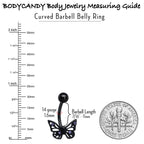 Purple CZ Gem Black Skull Butterfly Belly Ring