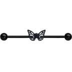 14G Purple CZ Gem Black Skull Butterfly Industrial Barbell 38mm