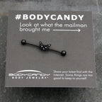 14G Purple CZ Gem Black Skull Butterfly Industrial Barbell 38mm