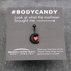 Red CZ Gem Black Scroll Moon Heart Belly Ring
