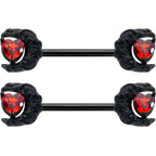 14G 9/16 Red CZ Gem Black Scroll Moon Heart Barbell Nipple Ring Set