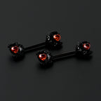 14G 9/16 Red CZ Gem Black Scroll Moon Heart Barbell Nipple Ring Set