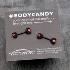 14G 9/16 Red CZ Gem Black Scroll Moon Heart Barbell Nipple Ring Set