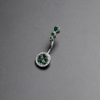 Green Clear Gem Triple Drop Heart Shamrock Double Mount Belly Ring