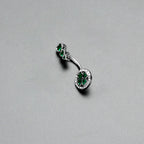 Green Clear Gem Triple Drop Heart Shamrock Double Mount Belly Ring