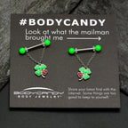 14G 11/16 Ladybug Shamrock UV Glow Chain Dangle Nipple Ring Set