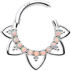 16G 5/16 White Synthetic Opal 14k White Gold Filigree Hinged Segment Ring