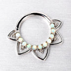 16G 5/16 White Synthetic Opal 14k White Gold Filigree Hinged Segment Ring