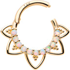 16G 5/16 White Synthetic Opal 14k Yellow Gold Filigree Hinged Segment Ring