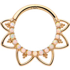 16G 3/8 White Synthetic Opal 14k Yellow Gold Filigree Hinged Segment Ring