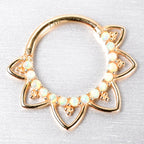 16G 3/8 White Synthetic Opal 14k Yellow Gold Filigree Hinged Segment Ring
