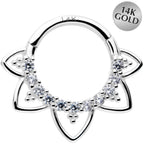 16G 5/16 Clear CZ Gem 14k White Gold Filigree Hinged Segment Ring