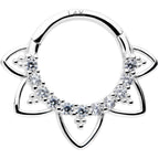 16G 5/16 Clear CZ Gem 14k White Gold Filigree Hinged Segment Ring