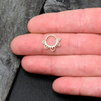 16G 5/16 Clear CZ Gem 14k Yellow Gold Filigree Hinged Segment Ring