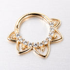 16G 5/16 Clear CZ Gem 14k Yellow Gold Filigree Hinged Segment Ring