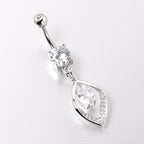 Clear CZ Gem Lush Leaf Dangle Belly Ring