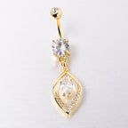 Clear CZ Gem Gold Tone Lush Leaf Dangle Belly Ring