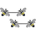 14G 9/16 Clear CZ Gem Honey Bees Barbell Nipple Ring Set