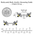 14G 9/16 Clear CZ Gem Honey Bees Barbell Nipple Ring Set