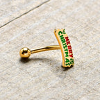 16G 5/16 Gold Tone Merry Christmas Inlay Curved Barbell Ring