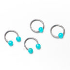 16G 3/8 Teal Faux Opal Horseshoe BCR Captive Ring Set of 4
