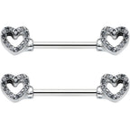 14G 9/16 Clear Gem Open Heart Valentine Barbell Nipple Ring Set