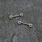 14G 9/16 Clear Gem Open Heart Valentine Barbell Nipple Ring Set
