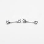 14G 9/16 Clear Gem Open Heart Valentine Barbell Nipple Ring Set