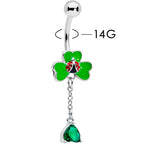 Green Gem Shamrock Ladybug St Patricks Dangle Belly Ring