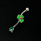 Green Gem Shamrock Ladybug St Patricks Dangle Belly Ring