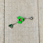 Green Gem Shamrock Ladybug St Patricks Dangle Belly Ring