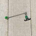 14G Leprechaun Legs Shamrock Dangle Industrial Barbell 38mm
