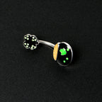Green Gem Shamrock Pot Of Gold Black Double Mount Belly Ring