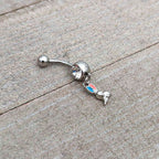 Clear Gem Easter Bunny Red Blue Ears Dangle Belly Ring