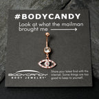 Pink Clear Gem Rose Gold Tone Wide Eye Dangle Belly Ring