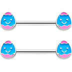 14G 9/16  Blue Pink Celebration Easter Egg Barbell Nipple Ring Set